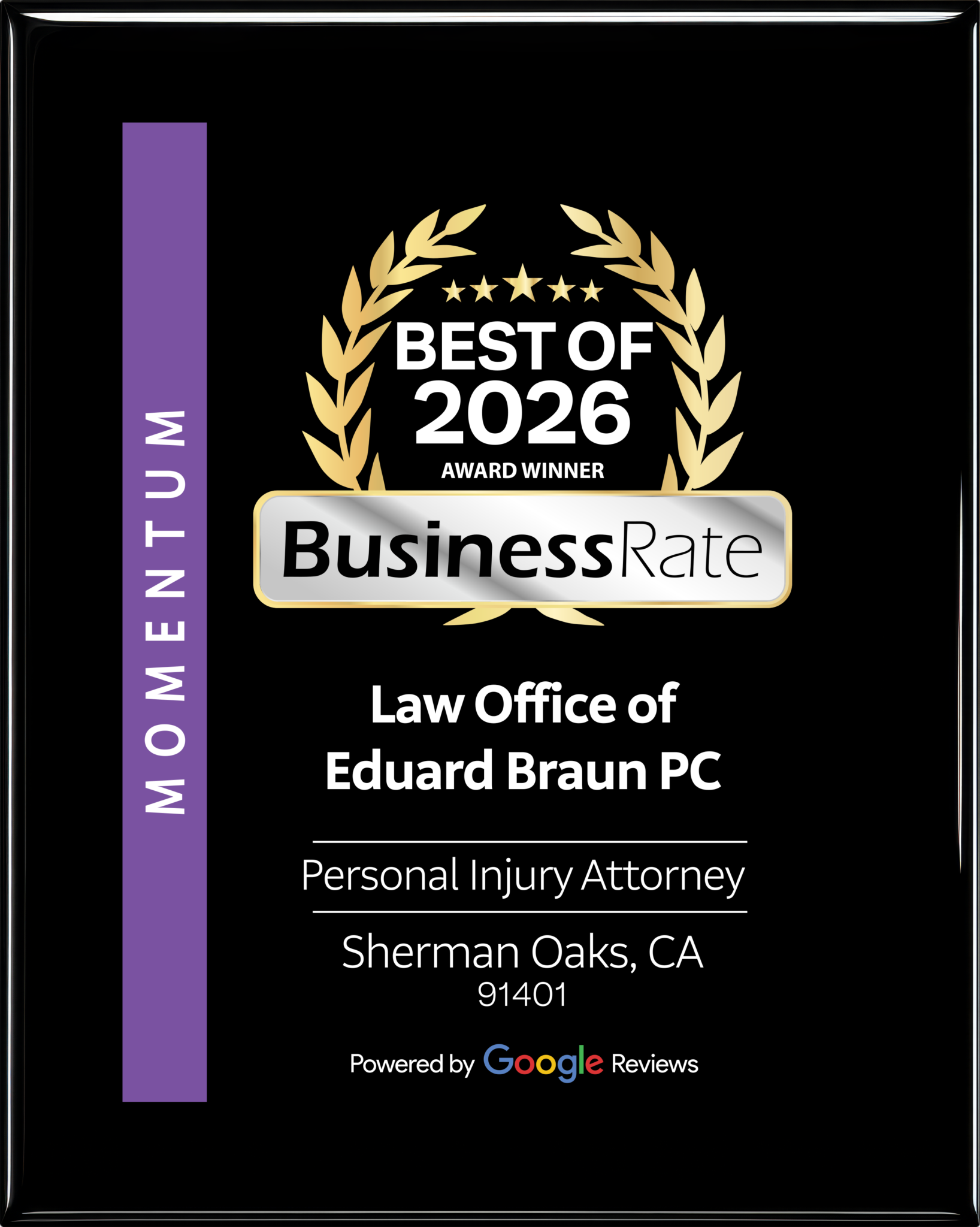 Official Best of 2026 Award Plaque for the Law Office of Eduard Braun PC